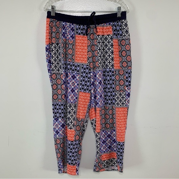 Cuddle Duds Coral/Blue Patchwork Soft Lounge Pants W/ Drawstring Size M - Picture 1 of 4